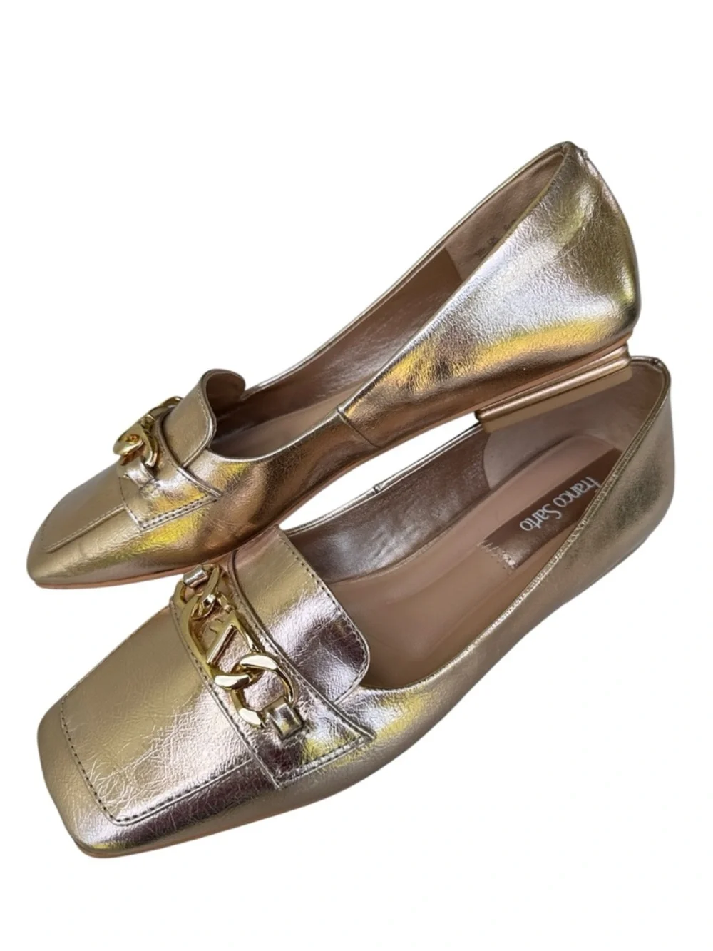 Franco Sarto Women’s Tiari Metallic Rose Gold Square Toe Gold Chain Flats 7